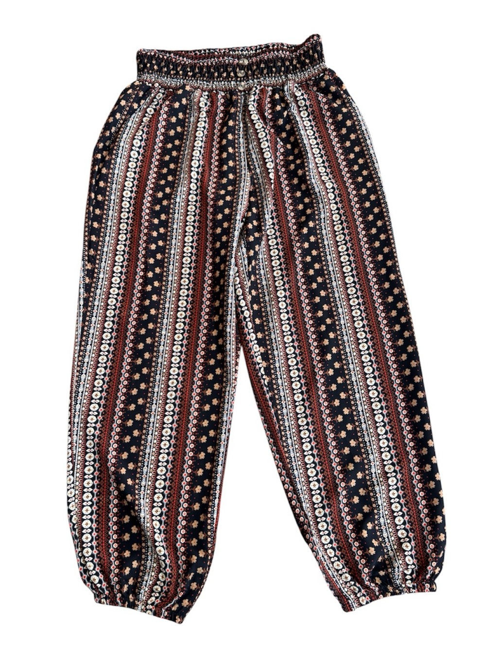 Black Feather Boutique - Bohemian Stripe Elastic-Waist Harem Pants - Size Large